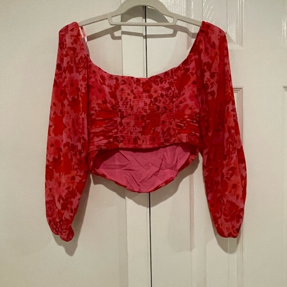 Free People Oh Lala Floral Rosette Crop Top Pink Red Y2K 90’s Valentine’s - Picture 5 of 6